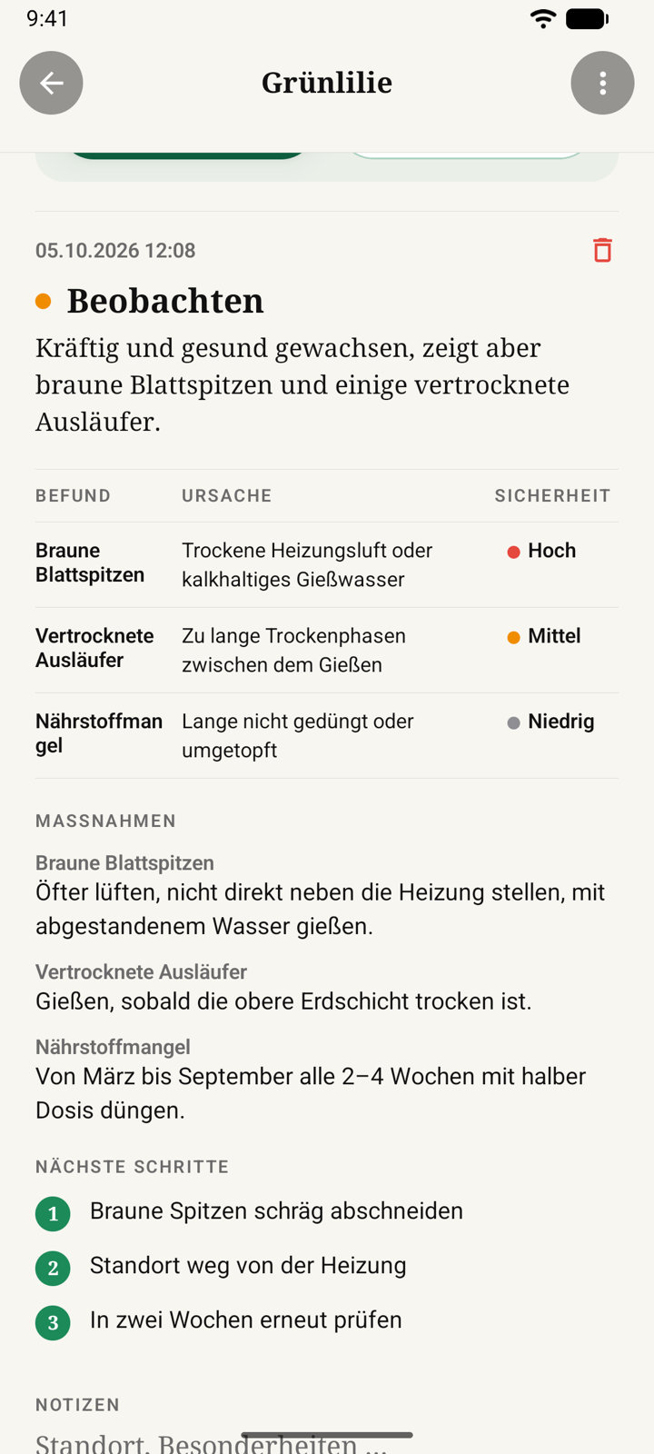 Gesundheitscheck als Tabelle