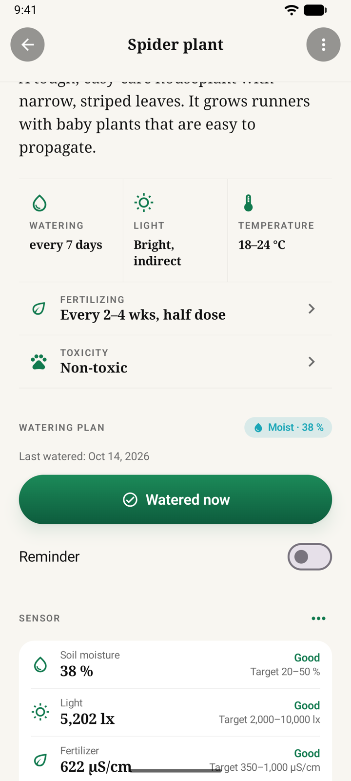 Care and watering plan