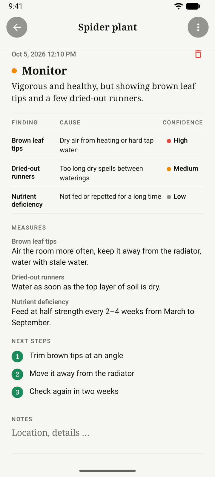 Health check as a table