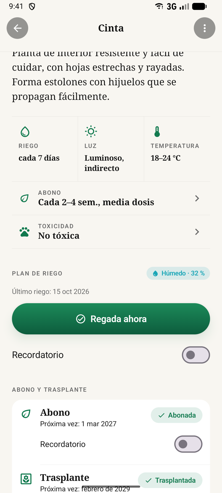 Cuidados y plan de riego