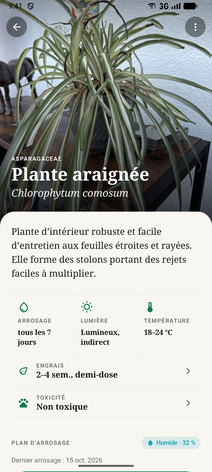 Page de la plante avec photo de couverture