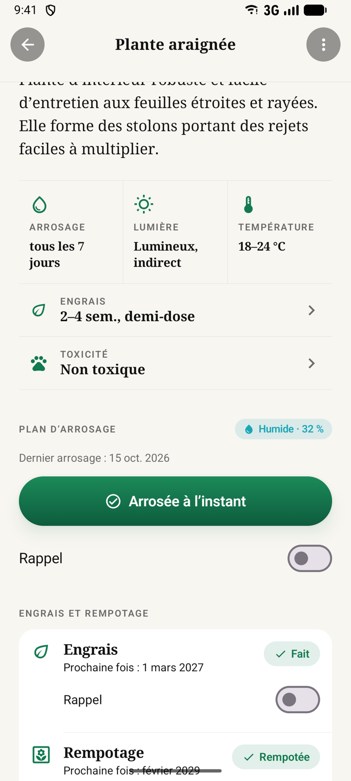 Entretien et plan d’arrosage