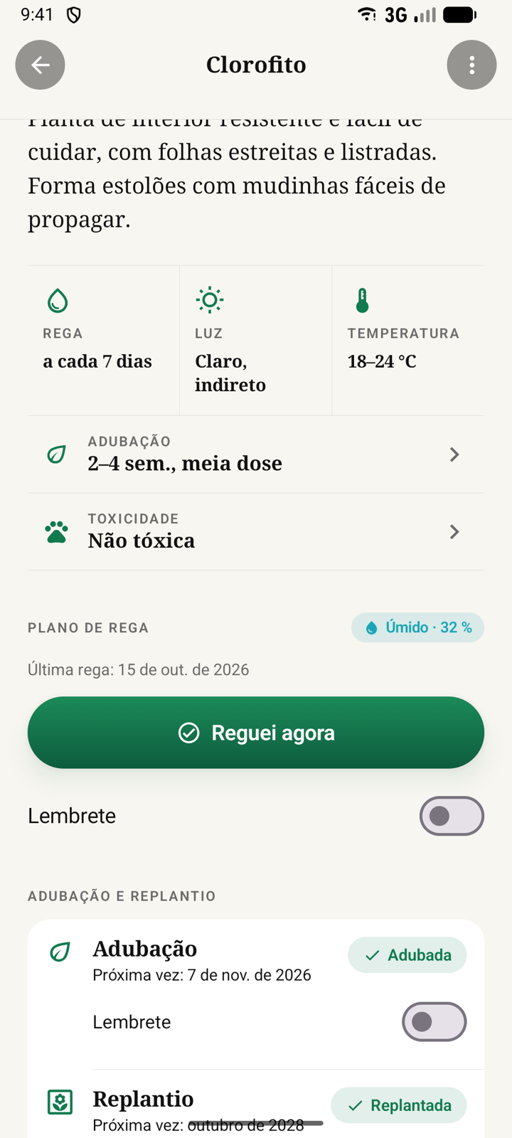 Cuidados e plano de rega