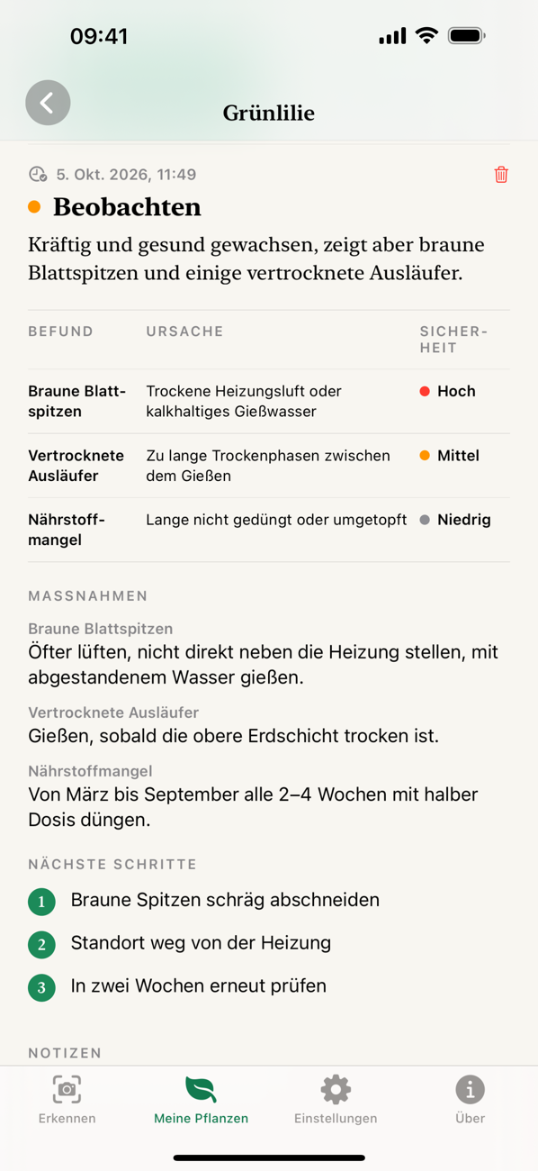 Gesundheitscheck als Tabelle
