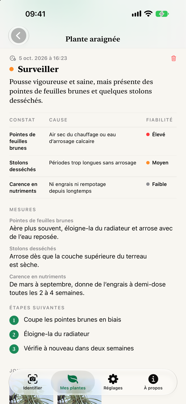 Bilan de santé sous forme de tableau