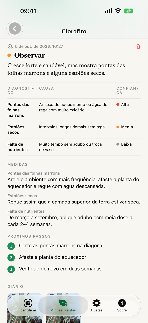 Checkup de saúde em forma de tabela
