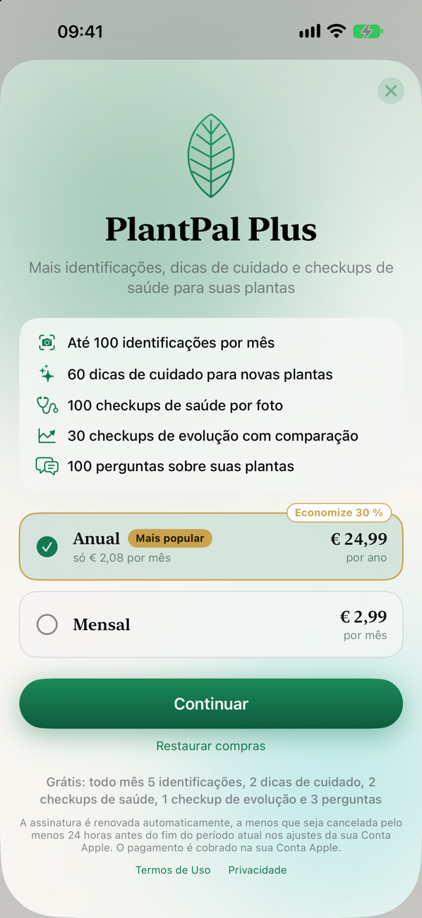 PlantPal Plus: comece grátis, mais quando precisar