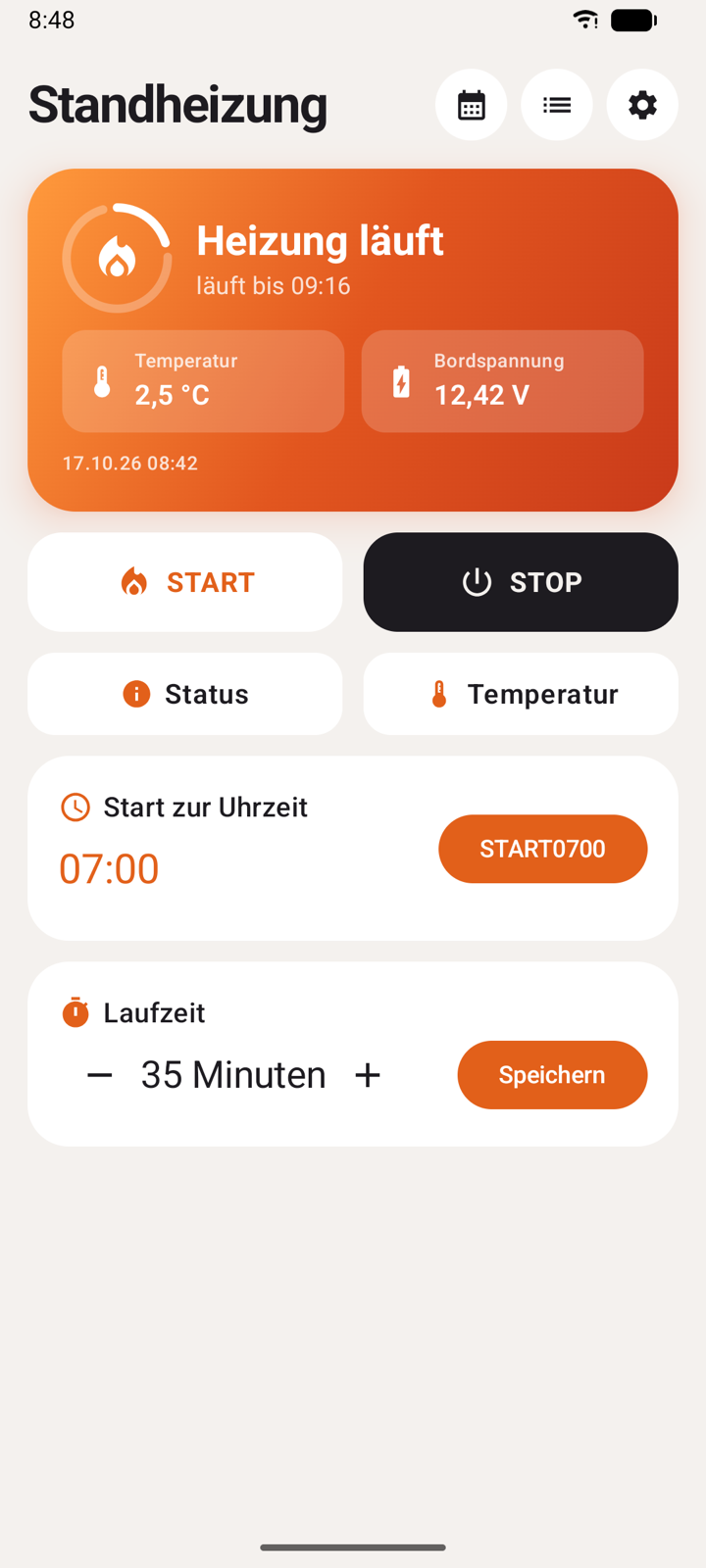 Status und Befehle