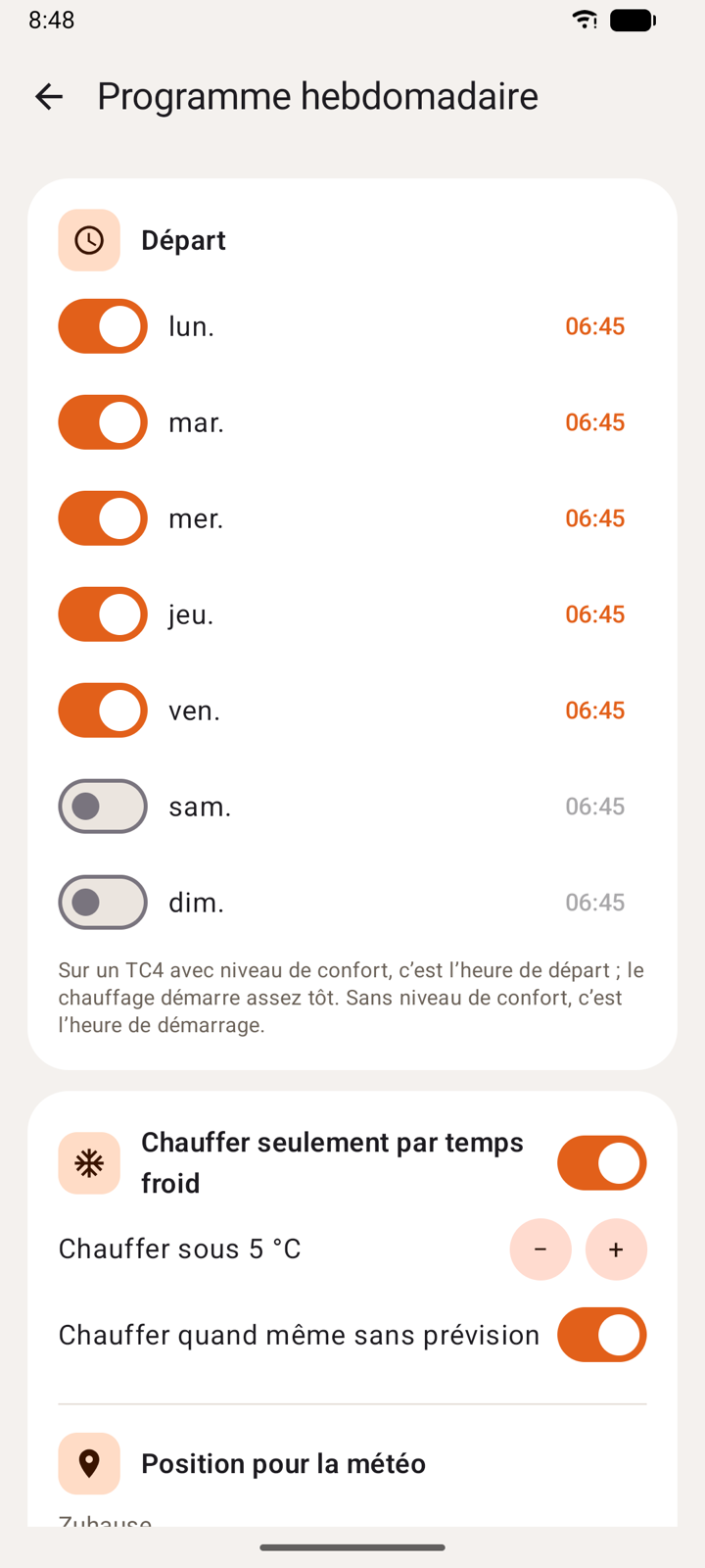Programme hebdomadaire