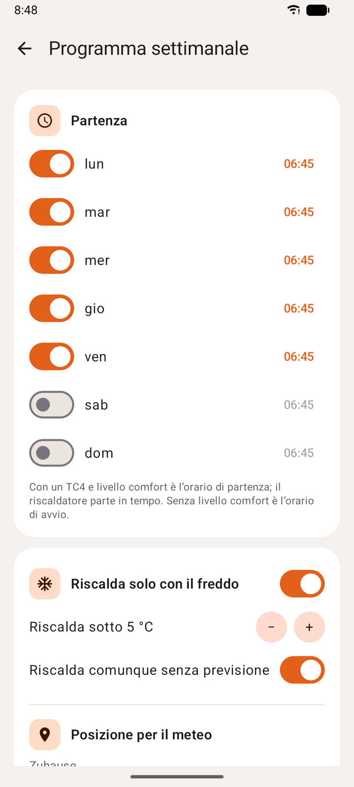 Programma settimanale