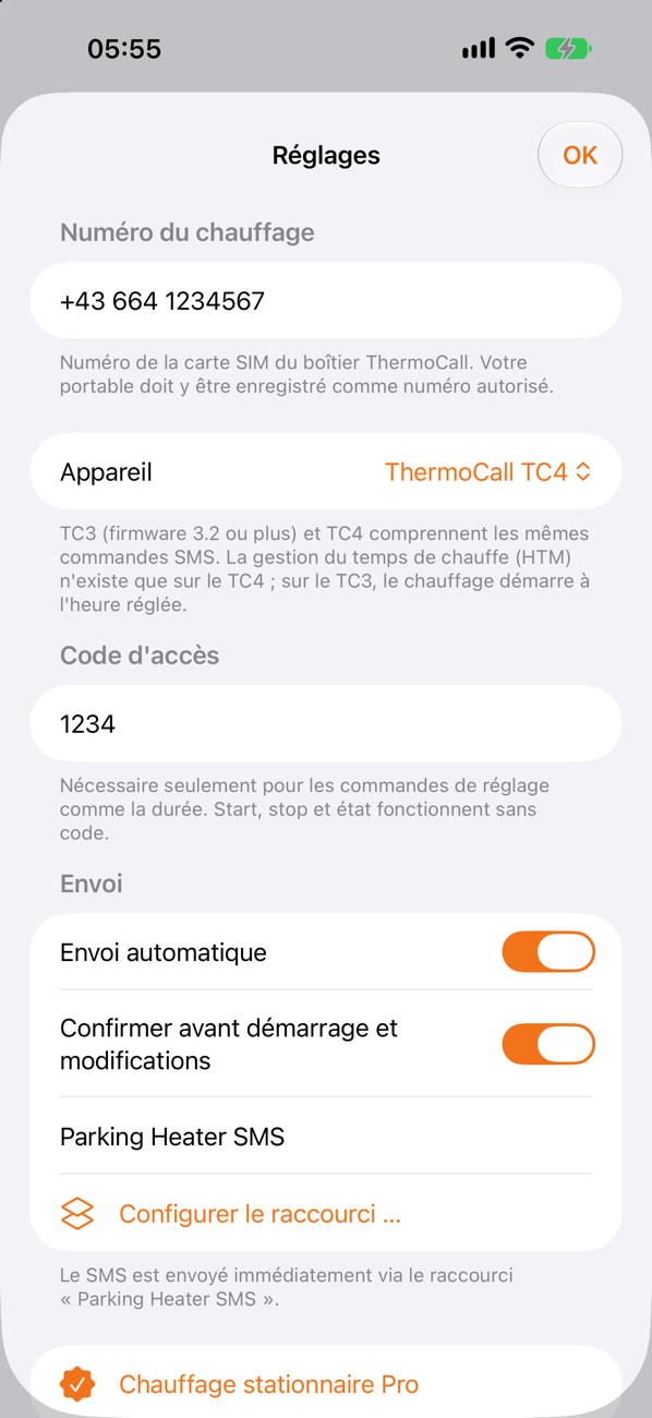 Réglages