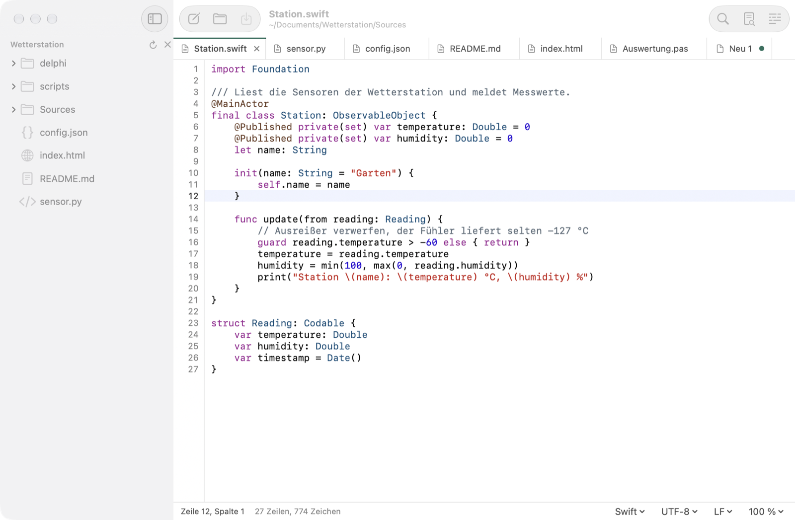 Tabs, Zeilennummern, Ordner als Arbeitsbereich